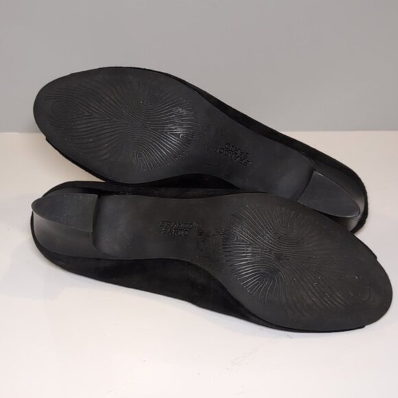 Franco Sarto Suede Leather Pumps Black Peep Toe Block Heels Size 10 - Picture 7 of 11